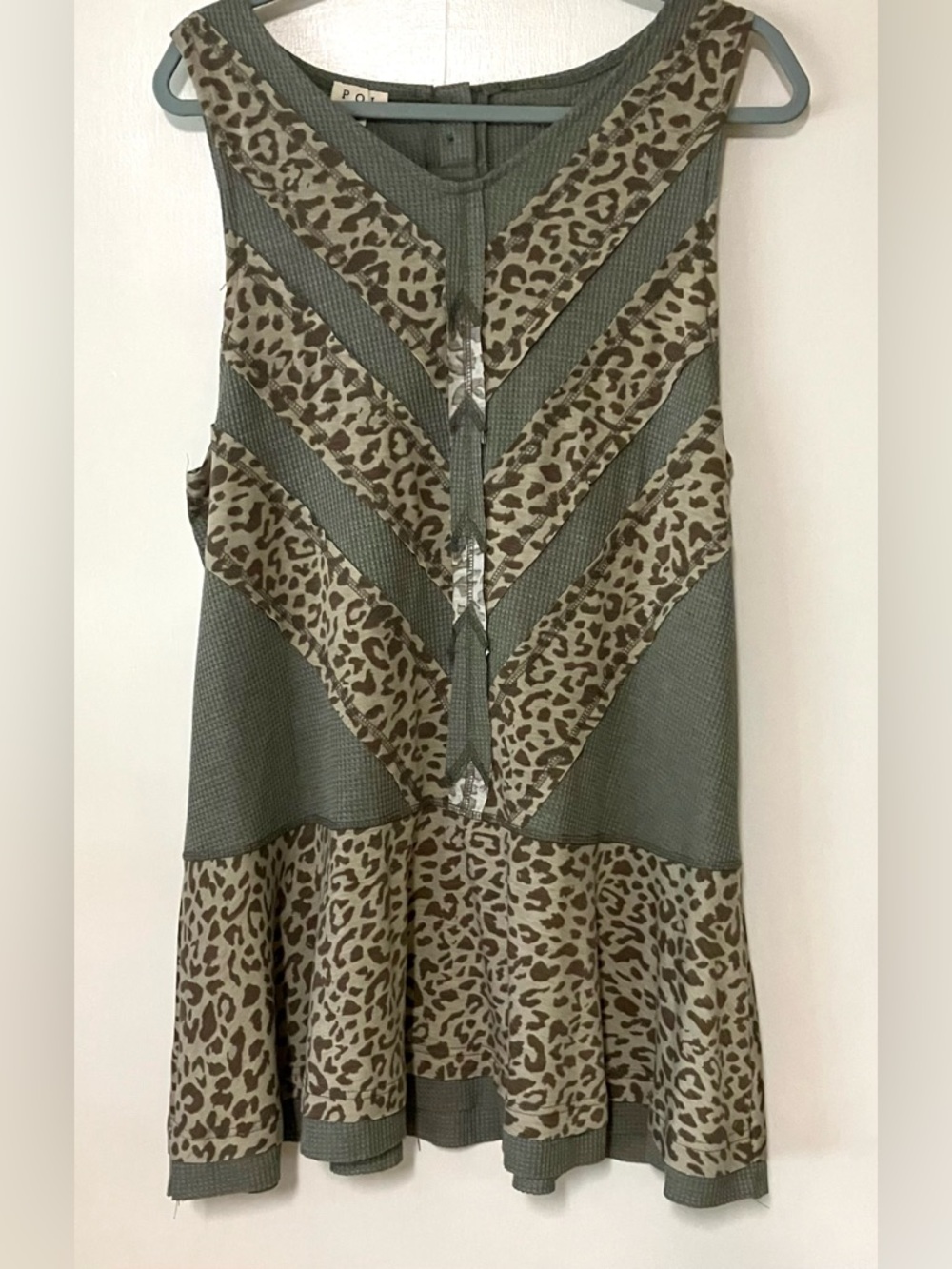 Point Zero Olive Green and Leopard Print Sleeveless Tunic